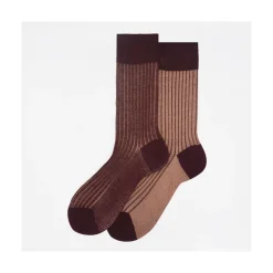 Calza corta in cotone a costa con contrasto reversibile Pointer
