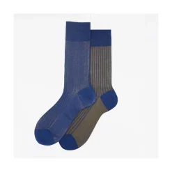 Calza corta in cotone a costa con contrasto reversibile Pointer