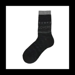 Calza corta in lana vergine con scritta socks lover, motivo maculato e greche Arlene