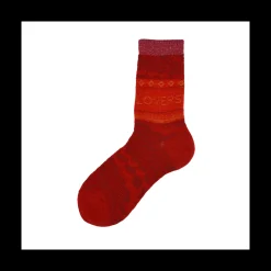 Calza corta in lana vergine con scritta socks lover, motivo maculato e greche Arlene